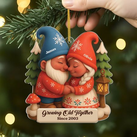 3D Printing Effect Acrylic Christmas Gnome Ornament - Custom Couple Gifts